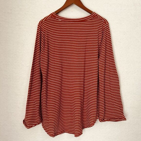Umgee USA Blouse Women XL Rust White Stripe Hi Lo Linen Cotton Raw Edges Boho - Picture 11 of 11